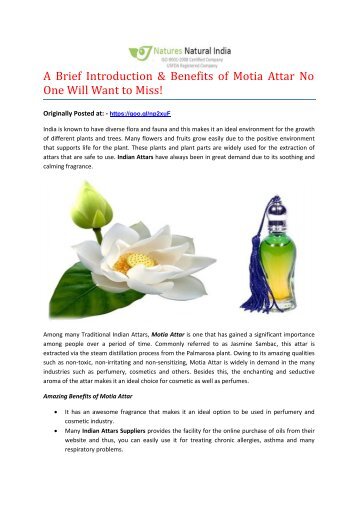 A Brief Introduction & Benefits of Motia Attar No One Will Want to Miss!