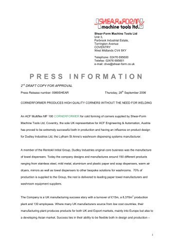 PRESS INFORMATION - ACF