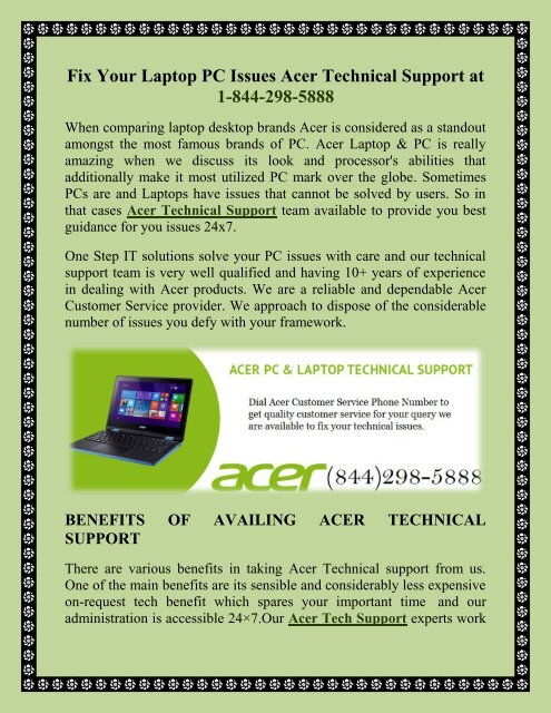 Fix Your Laptop PC Issues Acer Technical Support at 1-844-298-5888