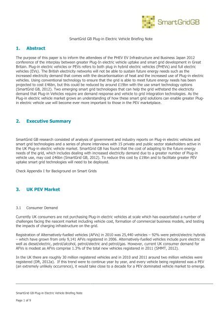 1. Abstract 2. Executive Summary 3. UK PEV Market - EV Update