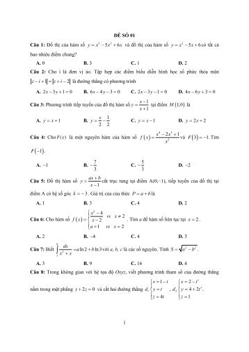 BỘ ĐỀ THI THỬ THPTQG NĂM 2018 - MÔN TOÁN - NGUYỄN PHỤ HOÀNG LÂN - LIZE (ĐỀ 1-22) - CÓ LỜI GIẢI CHI TIẾT