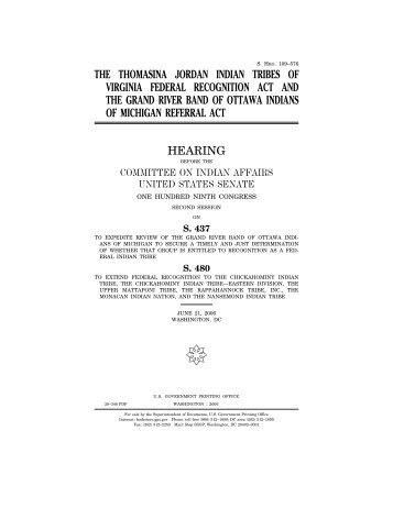 the thomasina jordan indian tribes of virginia federal recognition act ...