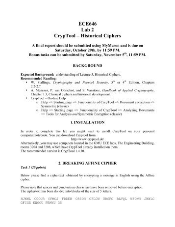 ECE646 Lab 2 CrypTool – Historical Ciphers
