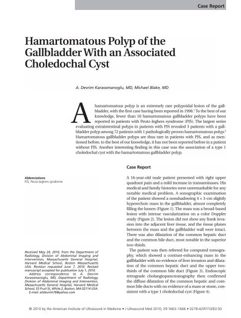 Hamartomatous Polyp of the Gallbladder With an Associated ...