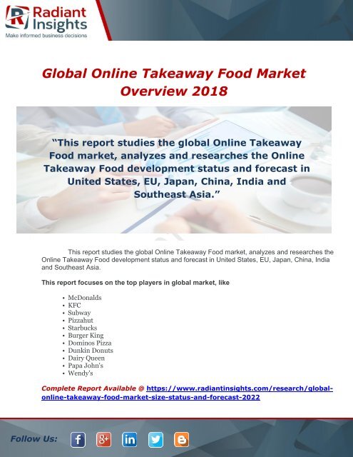 Global Online Takeaway Food Market Status and Forecast 2022