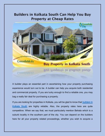 Builders in Kolkata South can help you buy property at cheap rates