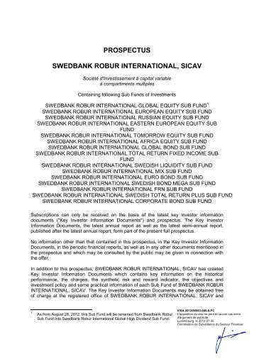 PROSPECTUS SWEDBANK ROBUR INTERNATIONAL, SICAV