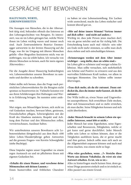 Aettenbühler Huuszytig Ausgabe Nr 26, Juni 2018