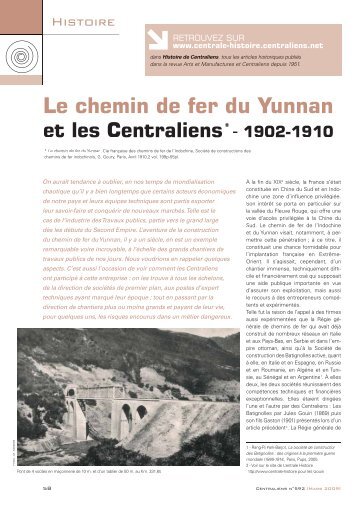 Le chemin de fer du Yunnan et les Centraliens - Centrale Histoire