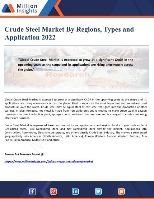 Crude Steel Market By Regions, Types and Application 2022