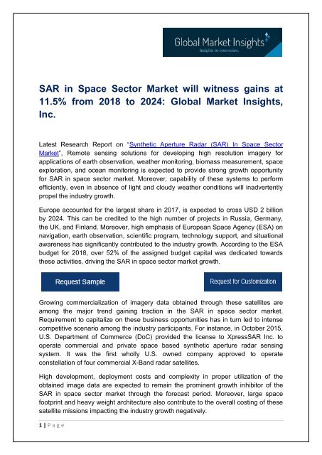 GMI forecasts Synthetic Aperture Radar In Space Sector Market growth