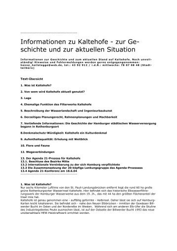 Informationen zu Kaltehofe - zur Ge- schichte und zur aktuellen ...