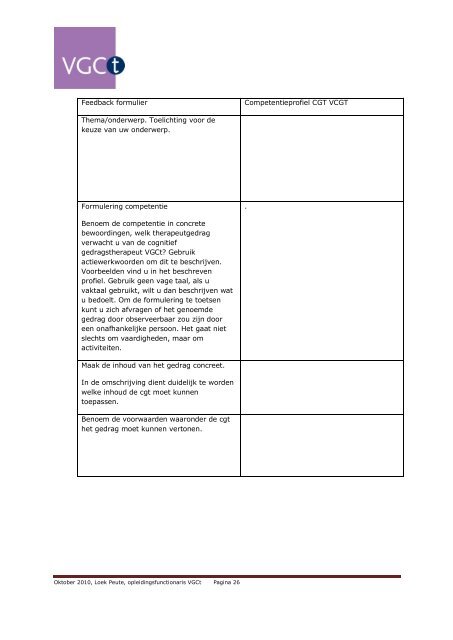 Competentieprofiel Cognitief gedragstherapeut VGCt - Van der Wall ...