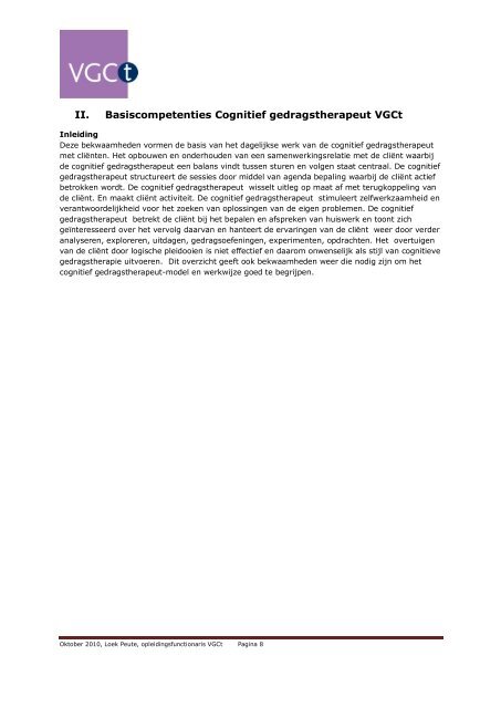 Competentieprofiel Cognitief gedragstherapeut VGCt - Van der Wall ...