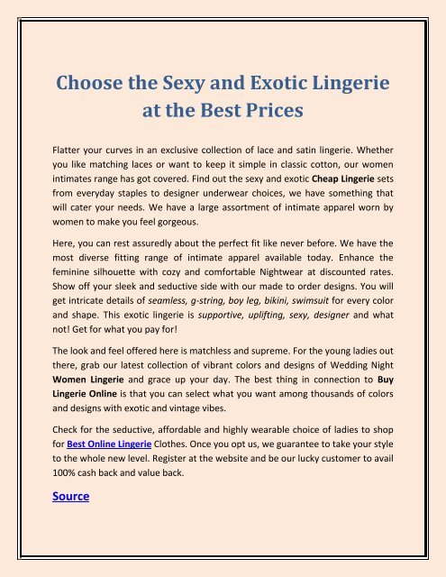 Choose the Sexy and Exotic Lingerie at the Best Prices