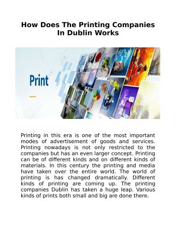 How Does The Printing Companies In Dublin Works