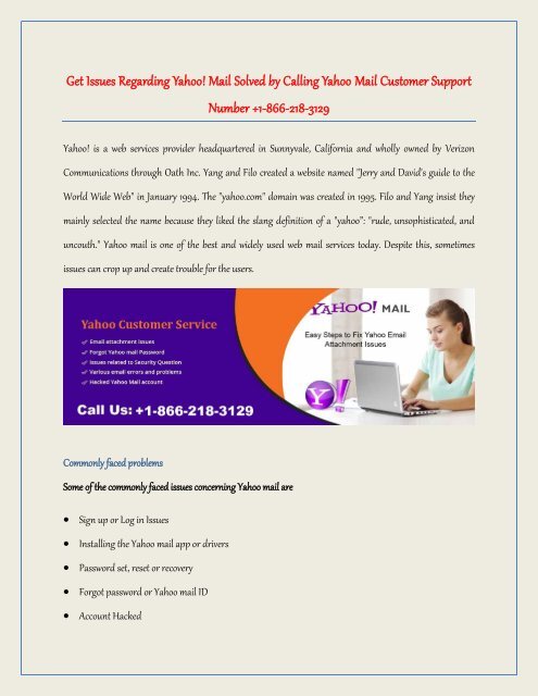 Yahoo Email Customer Help Support Service +1-866-218-3129 Helpline Number