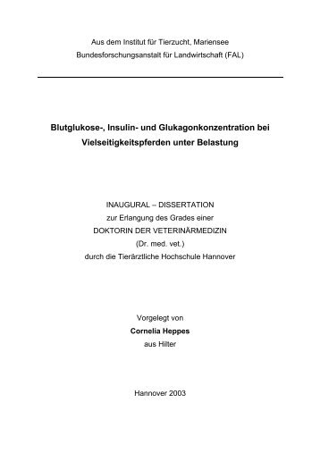 und Glukagonkonzentration bei Vielseitigkeitspferden unter Belastung