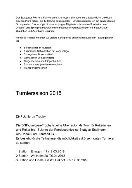 Jugendförderung des Stuttgarter Reit- und Fahrvereins e.V. 