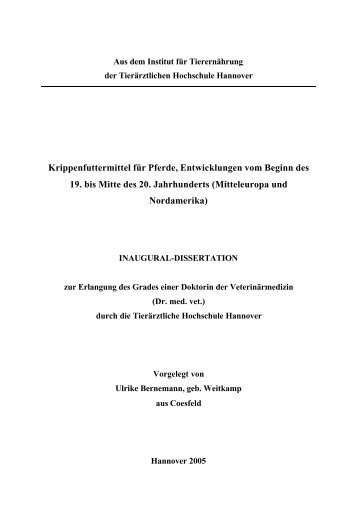 Krippenfuttermittel für Pferde, Entwicklungen vom Beginn des 19. bis ...