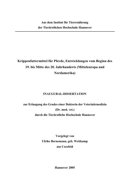 Krippenfuttermittel für Pferde, Entwicklungen vom Beginn des 19. bis ...