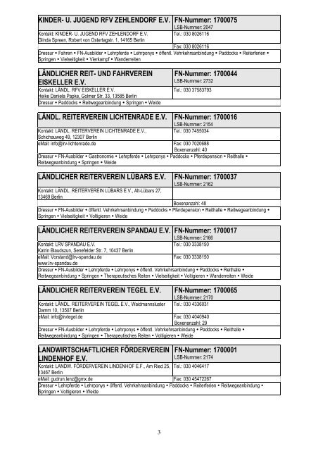 Liste mit Reit- und Fahrvereinen - Reiten in Berlin und Brandenburg