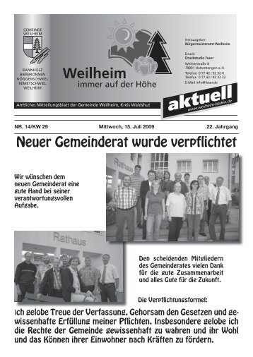 Danke - Gemeinde Weilheim / Baden