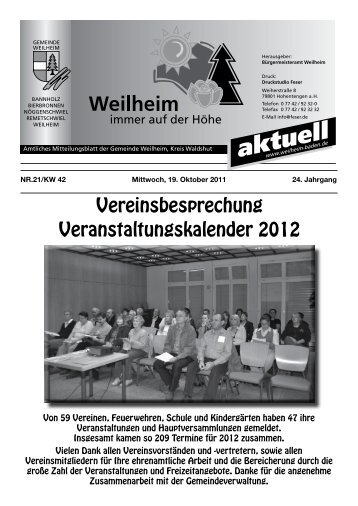 Mitteilungsblatt Nr.21 2011 - Gemeinde Weilheim / Baden
