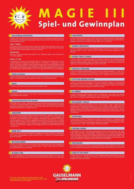 MAGIE III Spiel- und Gewinnplan - Adp Gauselmann GmbH