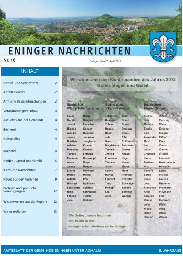 kirchliche nachrichten - Eningen unter Achalm