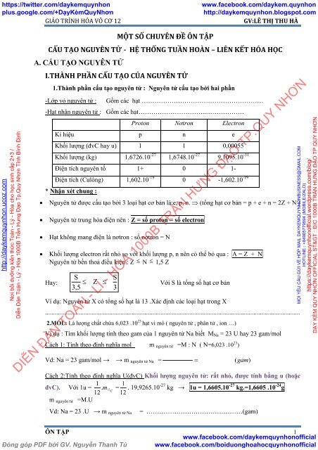 GIÁO TRÌNH HÓA VÔ CƠ 12 (ÔN TẬP) - GV: LÊ THỊ THU HÀ