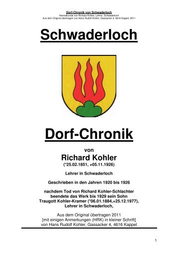 Schwaderlocher DORF-CHRONIK von Richard Kohler Lehrer