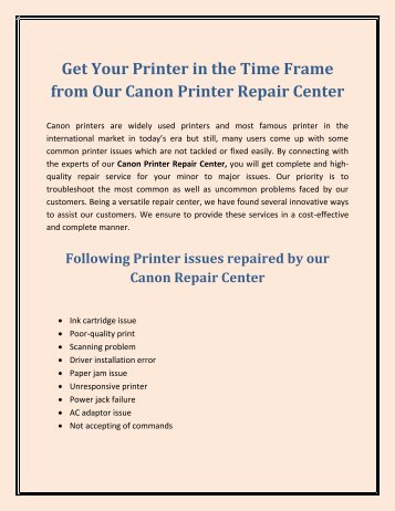 Get Your Printer in the Time Frame from Our Canon Printer Repair Center