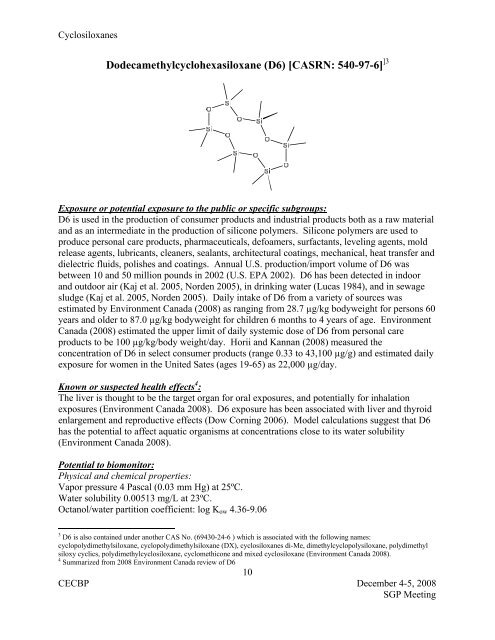 Document: Cyclosiloxanes - OEHHA