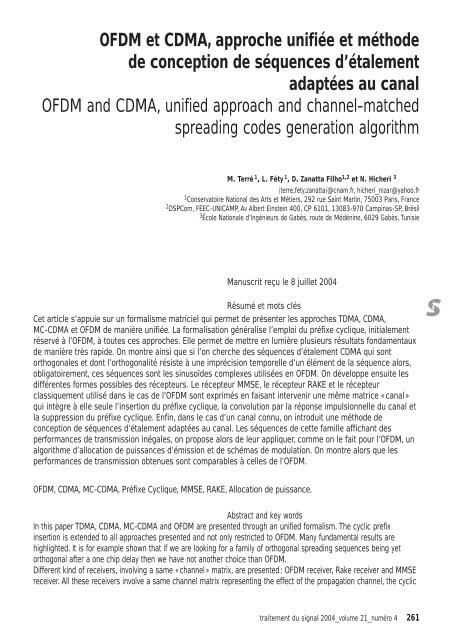 OFDM et CDMA, approche unifiée et méthode de ... - I-Revues