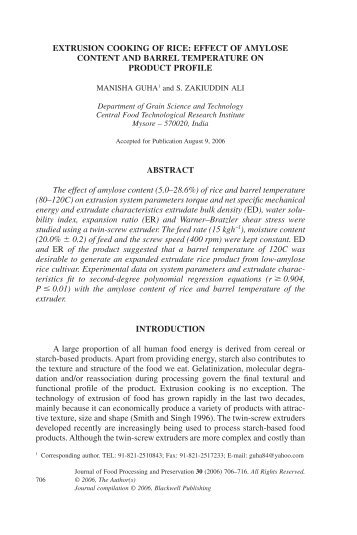 EXTRUSION COOKING OF RICE: EFFECT OF AMYLOSE ...