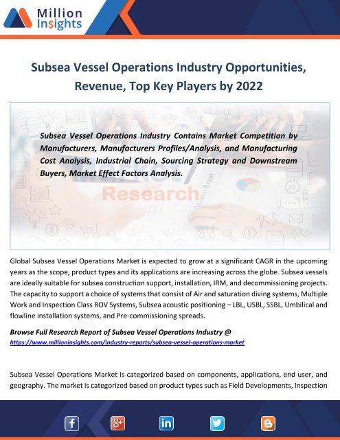 Subsea Vessel Operations Industry Opportunities, Revenue, Top Key Players by 2022