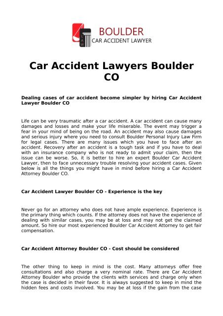 Car Accident Lawyers Boulder CO
