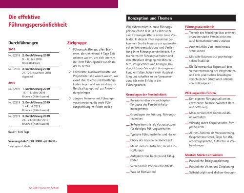 Management Aus- und Weiterbildung, Seminarprogramm 2018 - 2019, St. Galler Business School