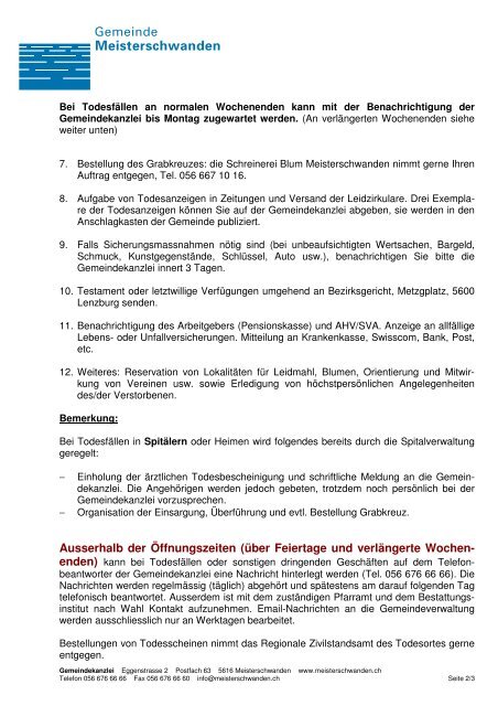 todesfall was ist zu tun merkblatt - Meisterschwanden