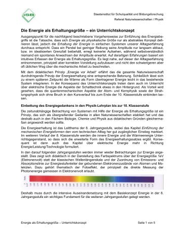 Die Energie als Erhaltungsgröße – ein Unterrichtskonzept - Lehrpläne