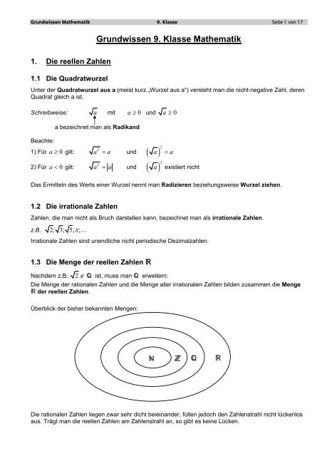 Grundwissen 9. Klasse Mathematik