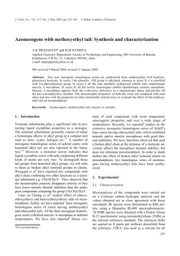 Azomesogens with methoxyethyl tail: Synthesis and characterization