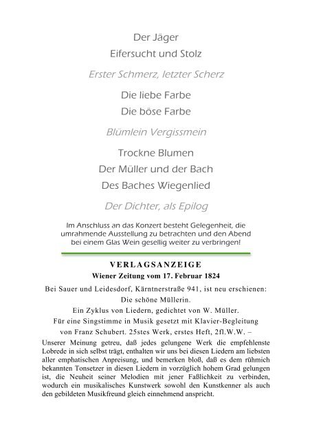 Die schöne Müllerin - Programm