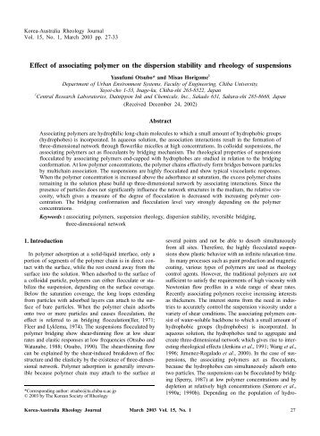 Effect of associating polymer on the dispersion stability and rheology ...