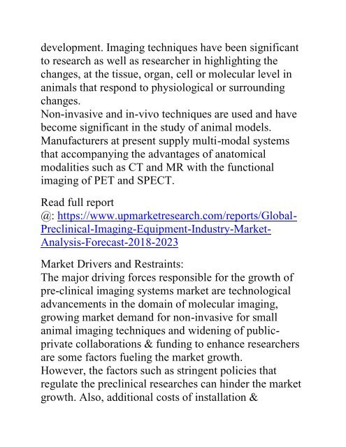 Preclinical Imaging Equipment Market 2018 Trend, Size, Share &amp; 2023 Growth Forecast Research and Analysis Report