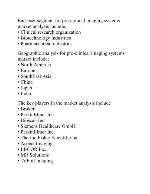 Preclinical Imaging Equipment Market 2018 Trend, Size, Share &amp; 2023 Growth Forecast Research and Analysis Report