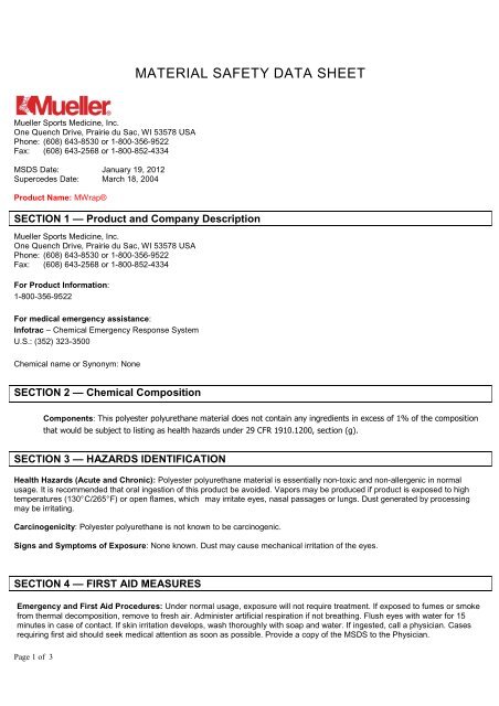 M Wrap Msds 1 2012 Mueller Sports Medicine