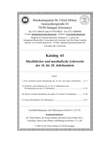 Katalog 61 - Musikantiquariat Dr. Ulrich Drüner