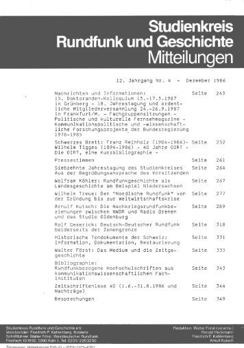 1986, 12. Jahrgang (pdf) - Studienkreis Rundfunk und Geschichte